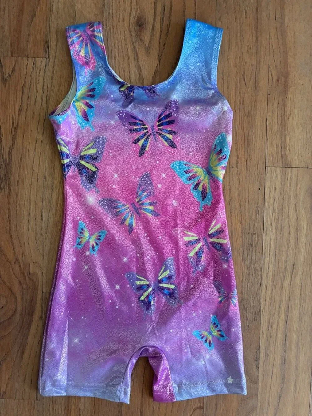Girls Sparkly Butterfly Gymnastics Biketard Girls Medium (6/7)